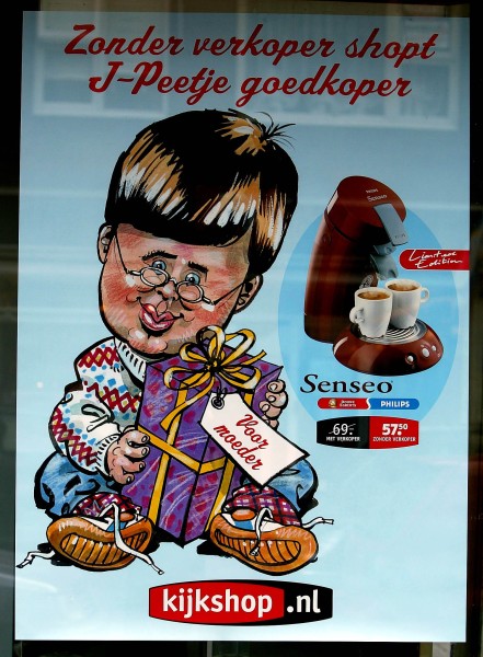 \'J-Peetje\', op de gewraakte reclameposter van de Kijkshop
