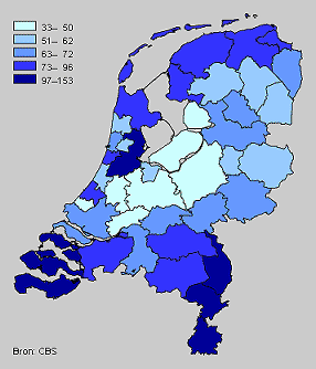 Cafdichtheid in Nederland in 2004