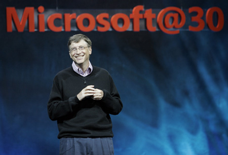 Bill Gates bij het 30-jarig jubileum van Microsoft