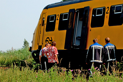 De ontspoorde trein bij Zwammerdam (Foto: Joris bobeldijk)