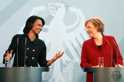 Condoleezza Rice en Angela Merkel