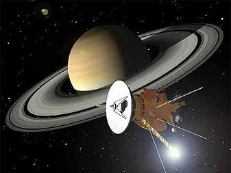 Een tekening van de Cassini-sonde voor Saturnus